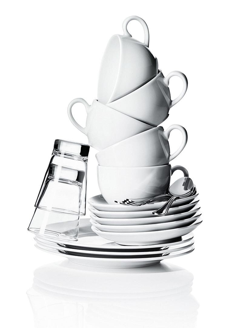 Bistro dishes cappuccino stack of dishes
