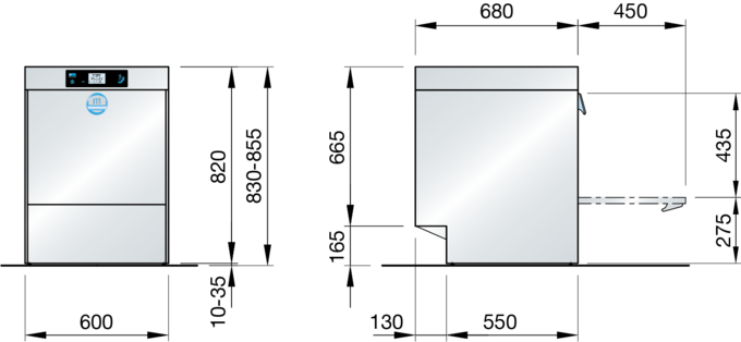 餐厅专用洗碗机 M-iClean UL 尺寸图 餐厅专用洗碗机 M-iClean UL 尺寸图