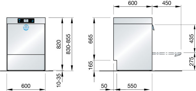 餐厅专用洗碗机 M-iClean UM 尺寸图 餐厅专用洗碗机 M-iClean UM 尺寸图