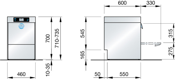 餐厅专用洗碗机 M-iClean US 尺寸图 餐厅专用洗碗机 M-iClean US 尺寸图