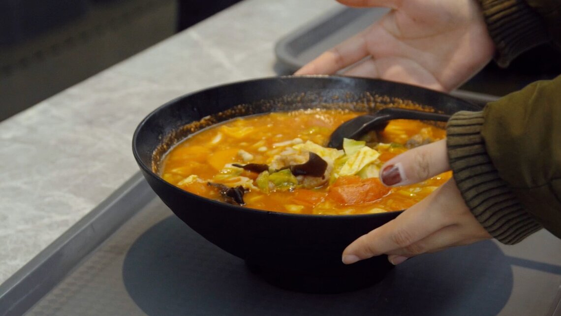 Soup on a tray