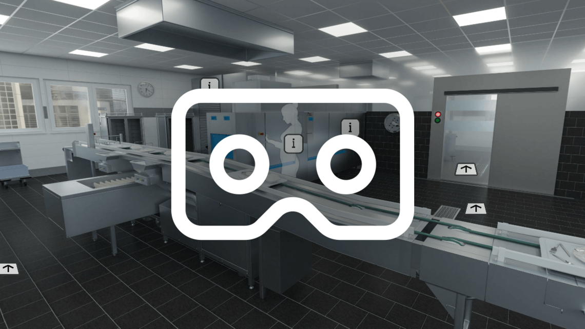 Explore a large dishwashing area using 3D glasses